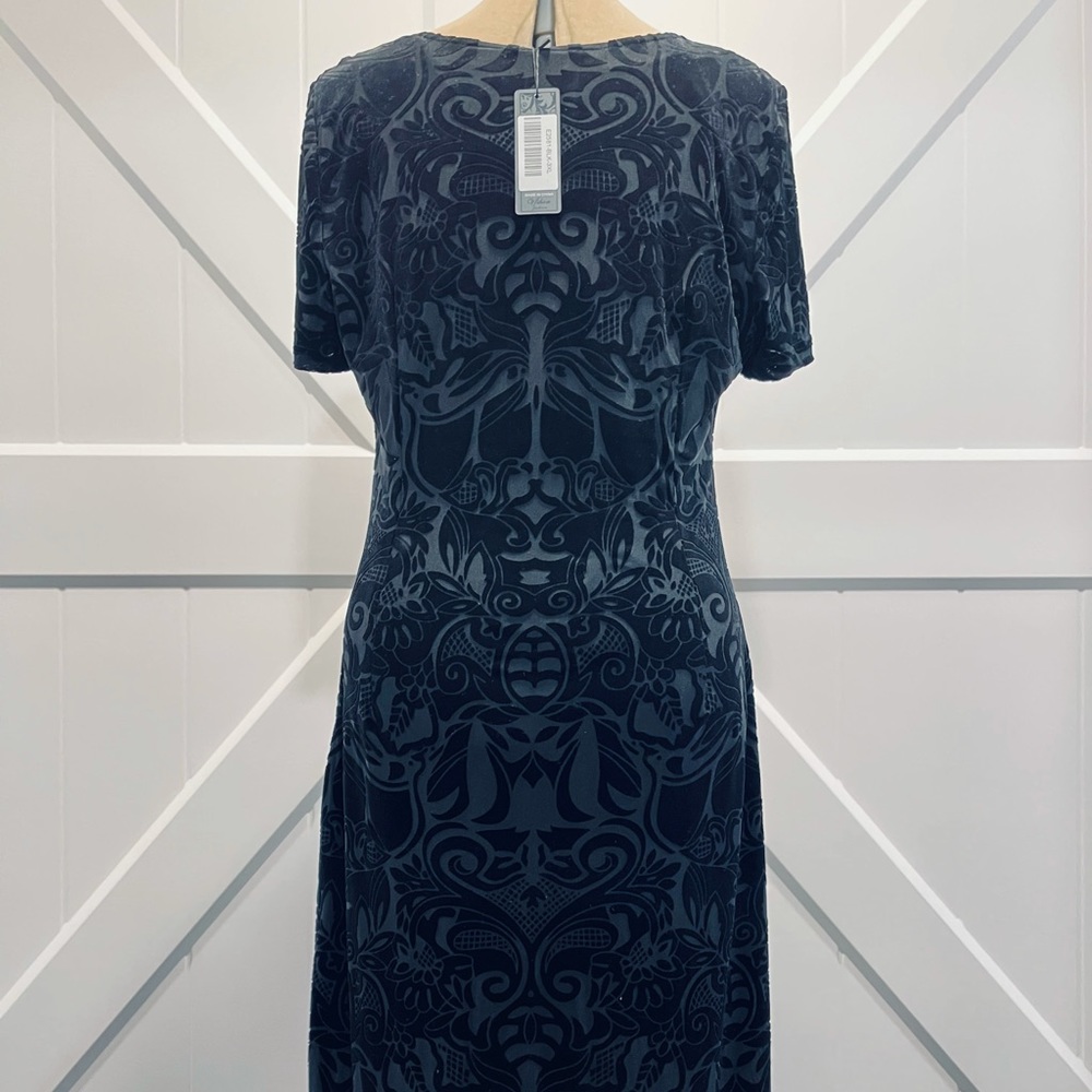 NWT brocade cut velvet midnight blue short sleeve - Picture 9 of 12